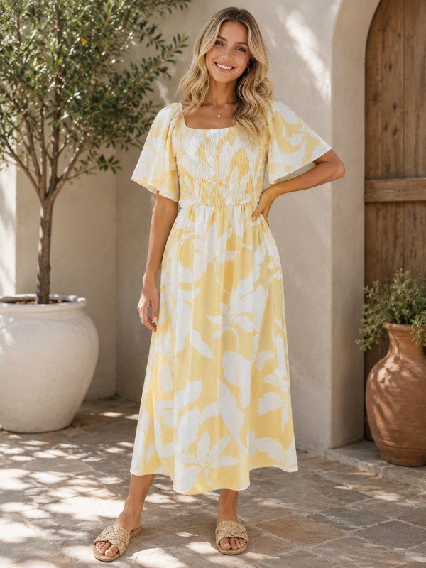 Picture of 020526D-Front smoking floral print midi dress