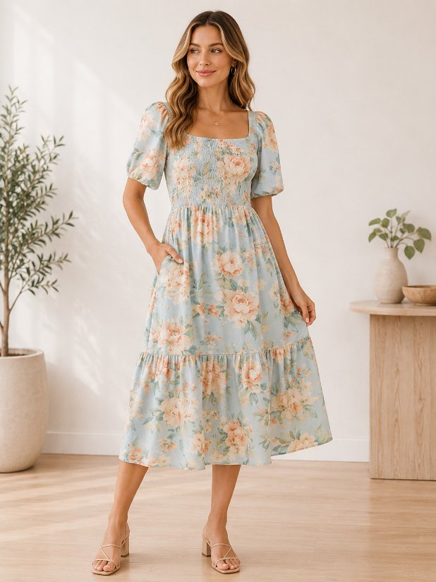 Picture of 020426D-Romantic floral midi dress