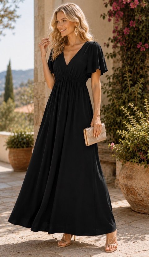 Picture of SILVER7027D-Classic Flowy V-Neck Maxi Dress