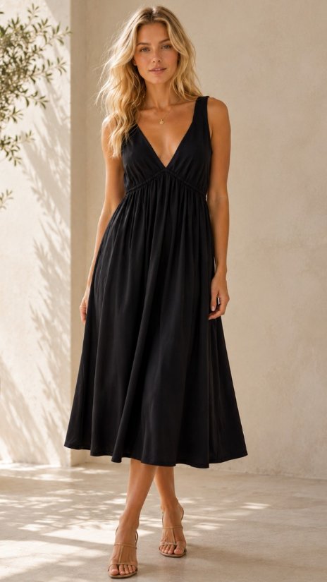 Picture of SILVER7024D-Deep V-neckline midi dress