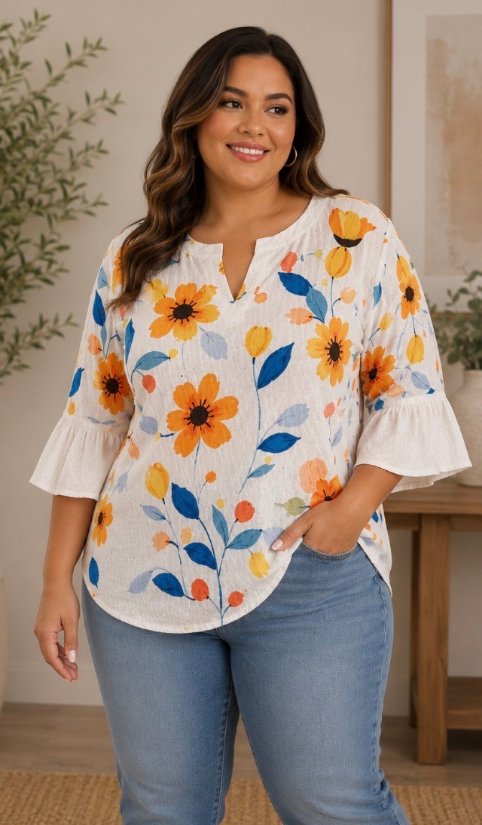 Picture of Chris20260302-CURVY-Charming floral print blouse