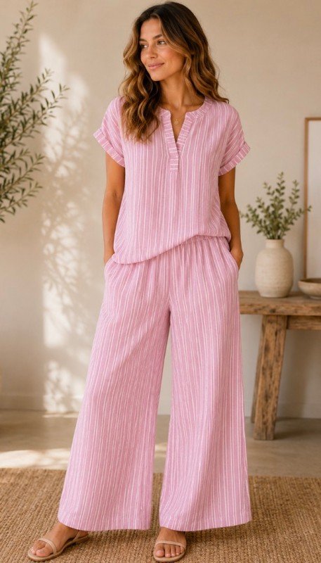 Picture of SET-513126-Chic striped linen set