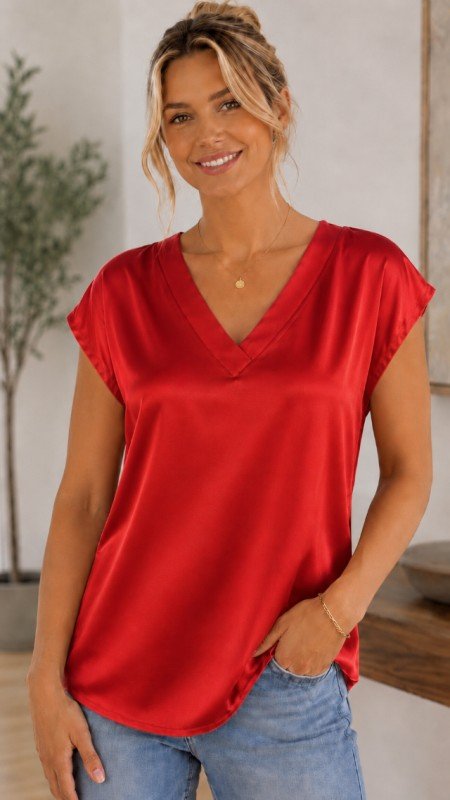 Picture of 61016T SATIN V NECK TOP - PREORDER