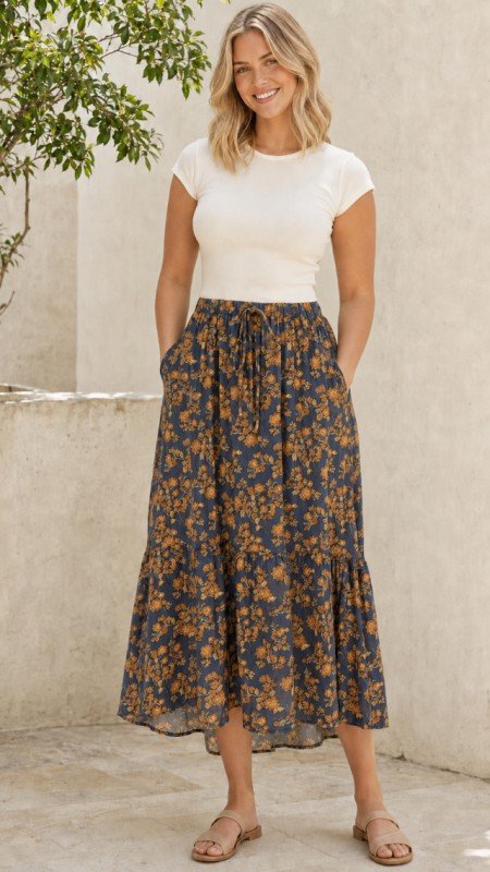 Picture of 053026S FLORAL MIDI DRESS WITH POCKET AND LINING